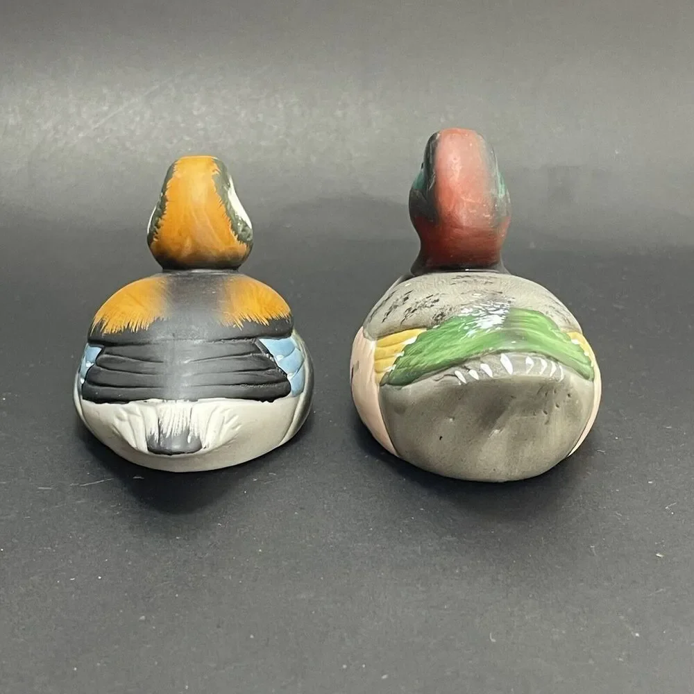 Pair Vintage Enesco Porcelain Decoy Ducks Mallard 1984 1985 Set Of 2